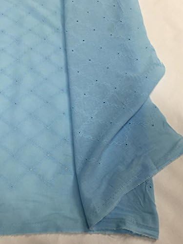 55" Wide,Cotton Eyelet Fabric with Embroidery, 2 Yard Lot, Light Blue - Amore Fabrics