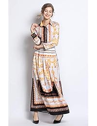 Vestido maxi de mujer con cuello acampanado con botones y estampado de cachemira