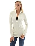 PattyBoutik Women's Collar Pockets Casual Zip Jacket (Heather Off-White S)