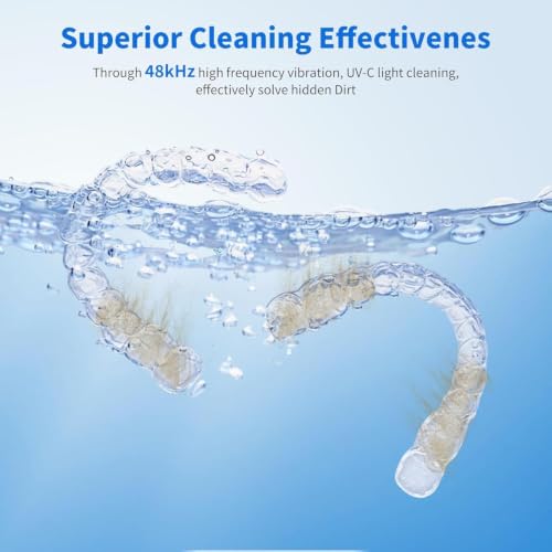 TQQ Ultrasonic Teeth Cleaner 48000 Hz, UV Dental Bite Cleaner, Dental Bite Cleaning 200 ml for Dental Dentures, Aligners, Stoppers, Mouthguards, Splints and Jewelry