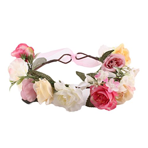 Anshinto Baby Girls Handmade Rose Flower Headband Hair Band Wreath Headdress (Pink)