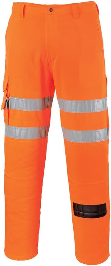 Portwest RT46 Hi Vis Orange Rail Work Trousers Small Poly Cotton Water
