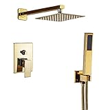 Rozin® Wall Mount Bathroom 8 Inch Rainfall Shower Head with Handheld Spray 2-way Mixer Shower Set Gold Plating