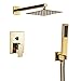Rozin Wall Mount Bathroom 8 Inch Rainfall Shower Head with Handheld Spray 2-way Mixer Shower Set Gold Plating