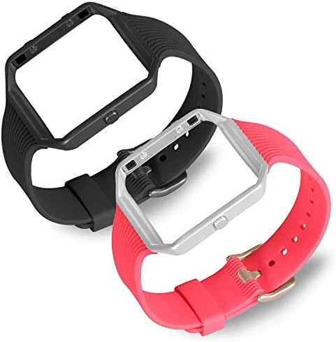 ESeekGo Compatible with Fitbit Blaze Bands with Metal Frame, 2-Pack Soft Slim Sport Silicone Replacement Wristband Compatible with Fitbit Blaze Bracelet for Women Men (No Tracker)