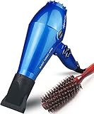 JOHN 2200Watt Powerful Salon Use Ceramic Ionic Hair Dryer with Brush Fast Drying Professional Blow Dryer AC Motor 2 Concentrator Nozzles Blast Turbo 6900 Glossy Blue