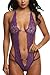 Avidlove Teddy Lingerie for Women Deep V Halter Lace Babydoll Mini Bodysuit Purple XX-Large