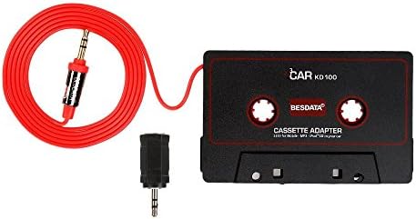 BESDATA Universal Car Cassette Player Adapter with 3.5mm Male Jack and 2.5mm Plug Adapter for iPod, iPad, iPhone, MP3, Mobil Device, Black