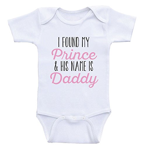 Cute Baby Girl Clothes "I Found My Prince And His Name Is Daddy" For Baby Girls (3mo-Short Sleeve, Light Pink Text)