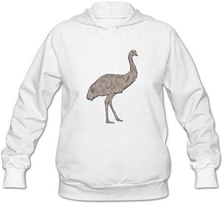 FQZX Women's Flightless Birds Emu Long Sleeve Hooded Sweatshirt Small White