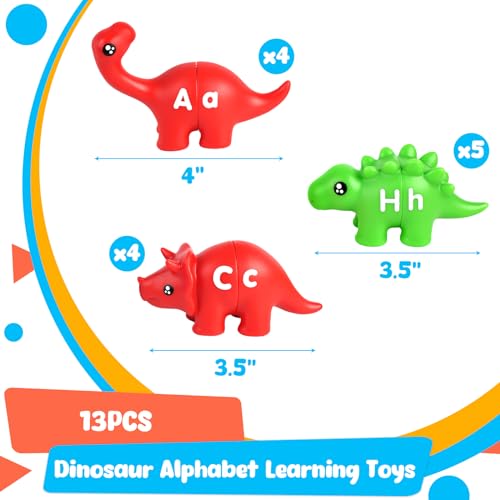 Shindel 26PCS Double-Sided Dinosaur Alphabet Matching Toy, Uppercase and Lowercase Letters for Fine Motor Skills Montessori Learning in Preschoolers