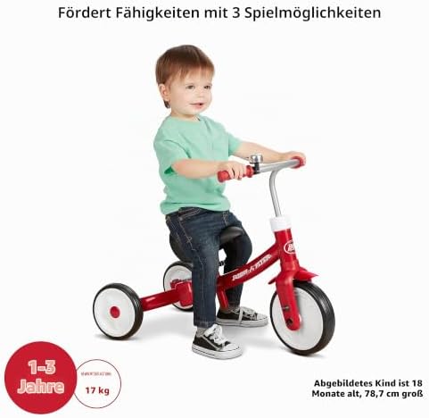 Dreirad zum Spielen, rotes Dreirad für Kleinkinder, Laufrad und Aufsitzfahrzeug für Kinder von 1 bis 3 Jahren