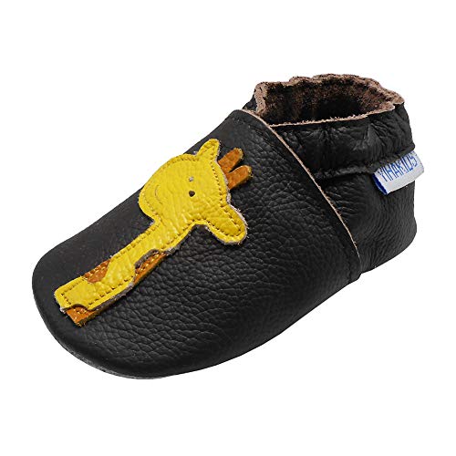 Yihakids Krabbelschuhe Babyschuhe Lauflernschuhe Kleinkind Lederschuhe Hausschuhe Giraffe Weiche Sohle Lernlaufschuhe (Size M, Dunkelbraun, 6-12 Monate, 21/22 Eu)