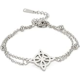 Witches Knot Bracelet For Women Stainless Steel Celtic Knot Wiccan Symbol Layered Bracelet Unique Charm Adjustable Double Layer Bracelet Jewelry Gifts