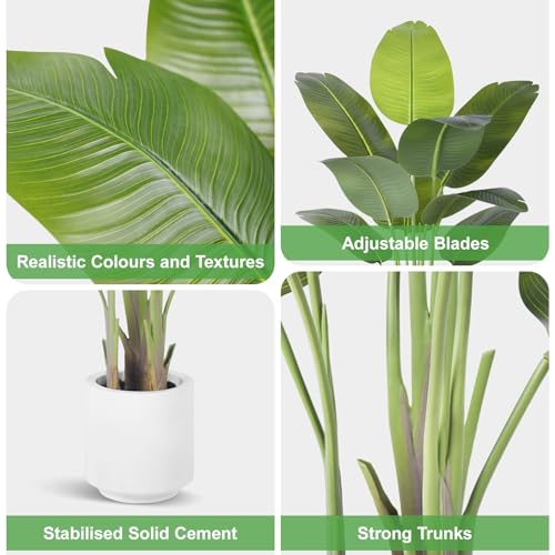ZEEOZE Artificial Plant Bird of Paradise 120 cm Decorative Artificial Plants with 9 Banana Leaves, Large Indoor Artificial Plant with White Pot for Home Decoration Living Room Home Room Decor