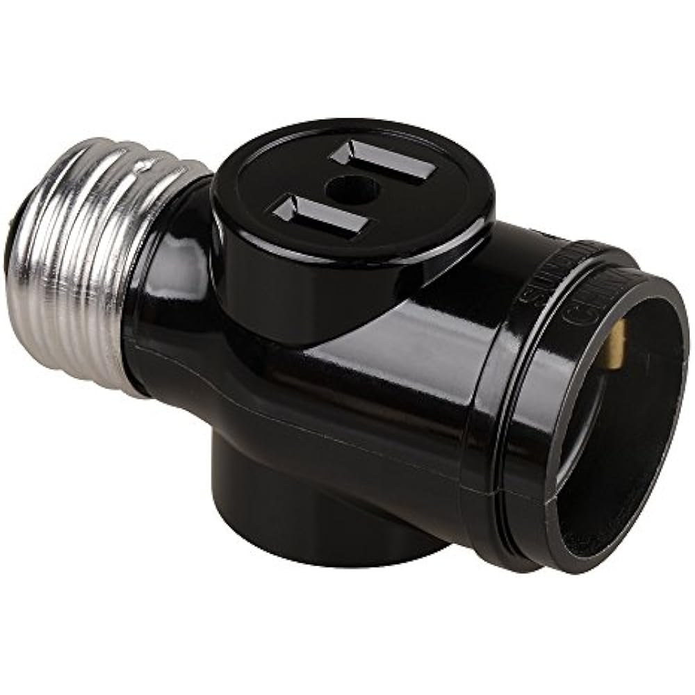 26 to 2 Outlet Light Socket Splitter Adapter Black 2Pack 660 Watt 110