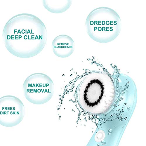 Facial Brush Rechargeable Rotating Waterproof Cleansing Brush with 3 Brush Heads, USB Charging, Spin Face Brush for Deep Cleansing, Gentle Exfoliating and Massaging