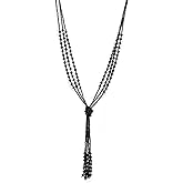 Urban Jewelry Vintage-Inspired Charcoal Black Beaded Necklace for Women – 1920s Gatsby Lariat/Y Style – Multitier Design – 20" to 37" Lengths Available