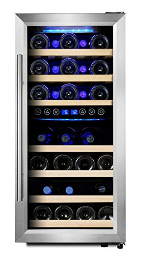 Phiestina 33 Bottle Wine Cooler Double Zone Steel Door with Handle