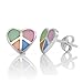925 Sterling Silver Multi-Colored Mother of Pearl Peace and Love Heart 10 mm Post Stud Earrings
