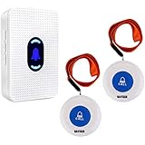 Wireless Caregiver Pager Alert System SOS Call Button for Patient Elderly Personal Home Attendant Nurse Seniors and Disabilities 1 Receivers &amp; 2 Portable Transmitters