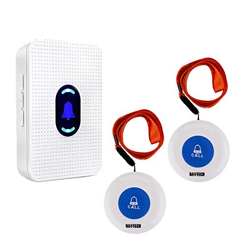 Wireless Caregiver Pager Alert System SOS Call Button for Patient Elderly Personal Home Attendant Nurse Seniors and Disabilities 1 Receivers & 2 Portable Transmitters