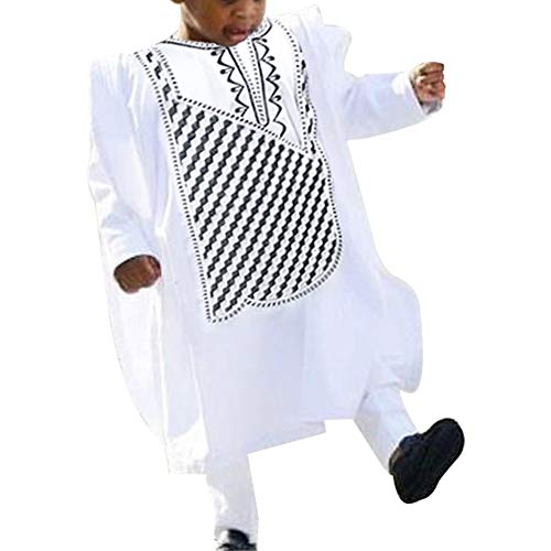 HD Kids African Clothing Dashiki Outfit 3 Pieces Fashion White Agbada Robe for Boy
