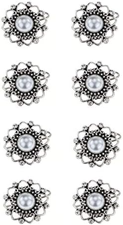 SHINYTIME Pearl Rhinestone Buttons 8 Pieces Sew-On Silver Tone Decorative Buttons for Bridal Clothing Wedding Bouquet Accessories Decoration and DIY Crafts