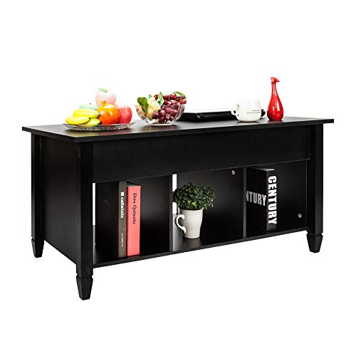 Lift Top Coffee Sugar Tables Tea Desk Foldable Wood Black Convertible Furniture for a Living Room, Dining Room, Bedroom, Office, Reception Room, etc