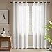 Jinchan White Curtains for Living Room & Bedroom - 84 Inch Long, Casual Weave Textured Privacy Curtains - 2 Panel Sets
