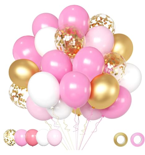 Pink and Gold Balloons Set, 50pcs 12 inch Pink White Gold Latex Balloons for Girl Birthday Wedding Bridal Shower Graduation Party Decoration