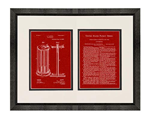 Lactometer Patent Art Burgundy Red Print in a Beveled Black Wood Frame with a Double Mat (20" x 24") M14772