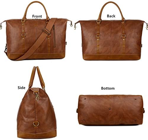 BAOSHA Leather Travel Duffel Tote Bag Overnight Weekender Bag Oversized for Men and Women HB-14 (Brown) 3 BAOSHA Leather Travel Duffel Tote Bag Overnight Weekender Bag Oversized for Men and Women HB-14 (Brown)