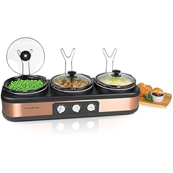 HomeCraft TSC25 3-Station 2.5-Quart Round Slow Cooker Buffet - Copper
