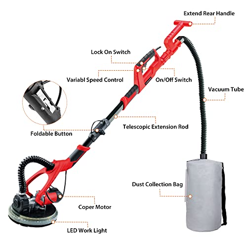 Electric Drywall Sander,750W Power Drywall Sander with Vacuum