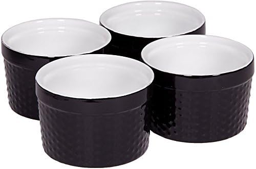 Round Porcelain Ramekin Dessert Dish, Set of 4 - Oven Safe Souffle Baking Dish, 8-oz (Black)