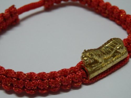 Chaimongkol Unique Rare Talisman Thai Buddha Amulet Blessed Red Cotton with Tiger-takrud Bracelet Wristband Handmade