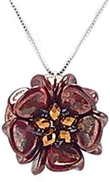 Handmade Marsala Flower Petite Glass Bead Flower Pendant Necklace on Sterling Chain