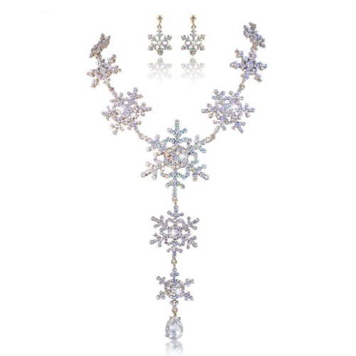 EVER FAITH Tear Drop Snowflake Necklace Earrings Set Austrian Crystal