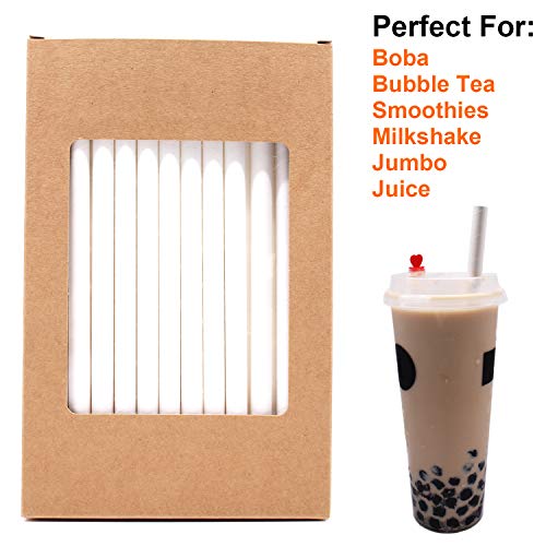 Paper Straws Wide Smoothies Milkshake Jumbo Bubble Tea Boba Straw Biodegradable Compostable Disposable Drinking Straw Wrapped in Bulk for Tumblers Party Bpa Dye Free White 10mm 0.4in 7.75'' 90pcs - Thumbnail 3