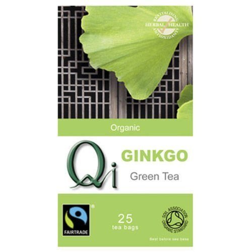 Qi Organic Ginkgo Green Tea 25 Teabags (Pack of 6, Total 150 Teabags)