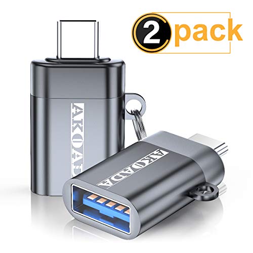 USB C to USB 3.0 Adapter [2 Pack],AkoaDa OTG Thunderbolt 3 Adapters Converter with Keychain,Compatible with MacBook Pro 2018/2017,MacBook Air 2018,Surface Go,Chromebook,Galaxy S9 S8 Plus Note 9(Grey)