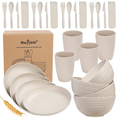 Wheat Straw Dinnerware Sets, 28PCS Unbreakable, Microwave and