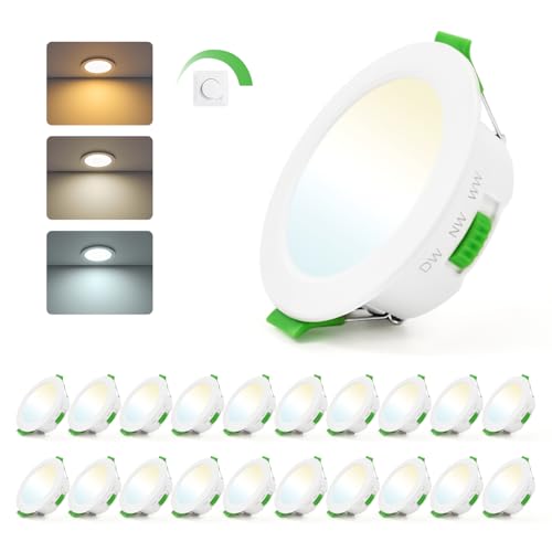Leselux Pack of 20 Dimmable LED Recessed Ceiling Spotlights, 5W 220V Recessed Ceiling Spotlights, Warm White, 3000K, Neutral White, 4000K, Cold White 6000K, Hole Φ65-80mm, IP44 Bathroom Spotlight for