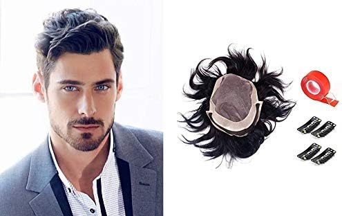 RAAYAhuman Hair Patch for men, Natural Human Hair Front Lace Patch Toupee, 7x5 Inches, Black, 40 Gram, Pack Of 1