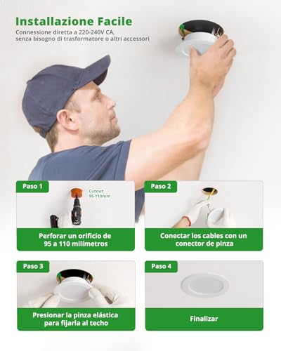 HOMEOW 12 x Recessed LED Spotlights for Plasterboard, 220 V 7 W 6000 K Cool Light Spotlights for Recessed Interior LED Spotlights, IP44 Spotlight for Bathroom, Diameter 118 mm, Hole Diameter 95-110 mm