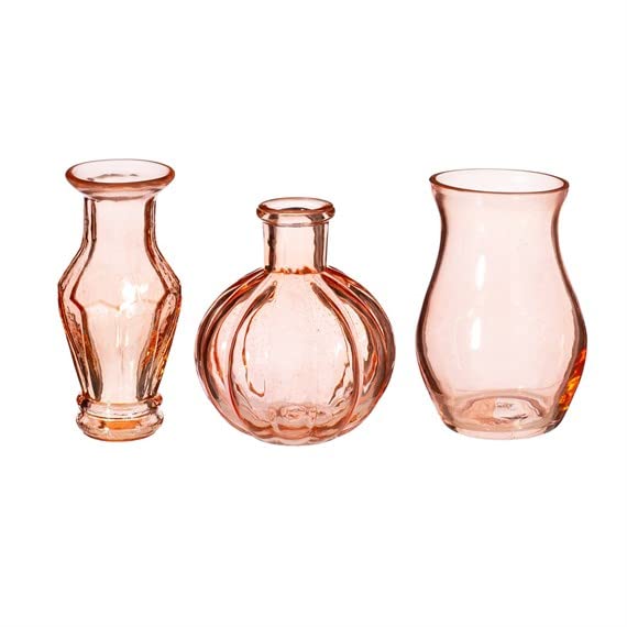 Sass & Belle Recycled Glass Vintage Bud Vase Pale Pink - Set of 3 - Small Glass Vases for Flowers, Vintage Table Decor for Home, Elegant Flower Vase Set, Mini Table Decorations