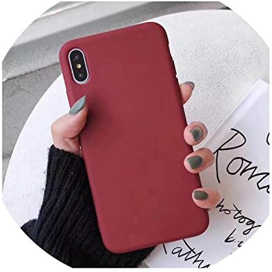 Candy Color Phone Case For Iphone Xs Max Xr Xs X 8 Plus Simple Plain Silicone Cover For Iphone 6 6S 7 Plus Soft Tpu Case,Wine Red,For Iphone Xs