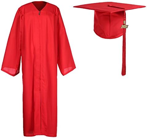 2017 Graduation Gown Cap Tassel Set, SoMarkt Matte Unisex Gown Cap Tassel 2017 set for High School and College Ceremony(red,57)
