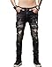Krralinlin Men's Slim Fit Black Stretch Distressed Ripped Skinny Biker Jeans